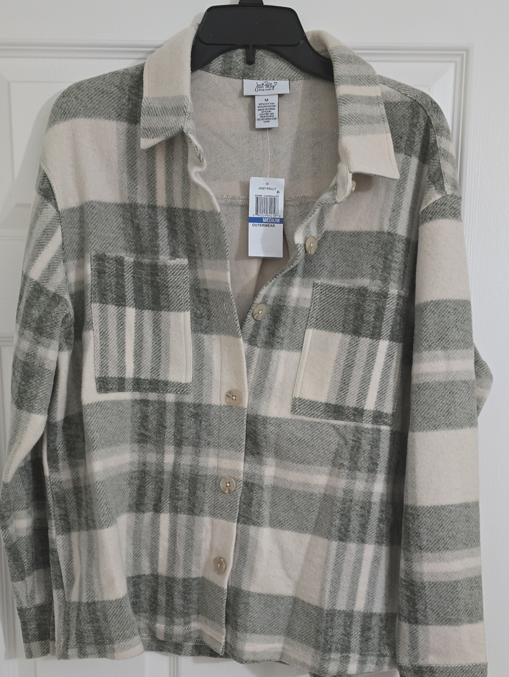 a new day Cream and Olive Plaid Teddy Shacket